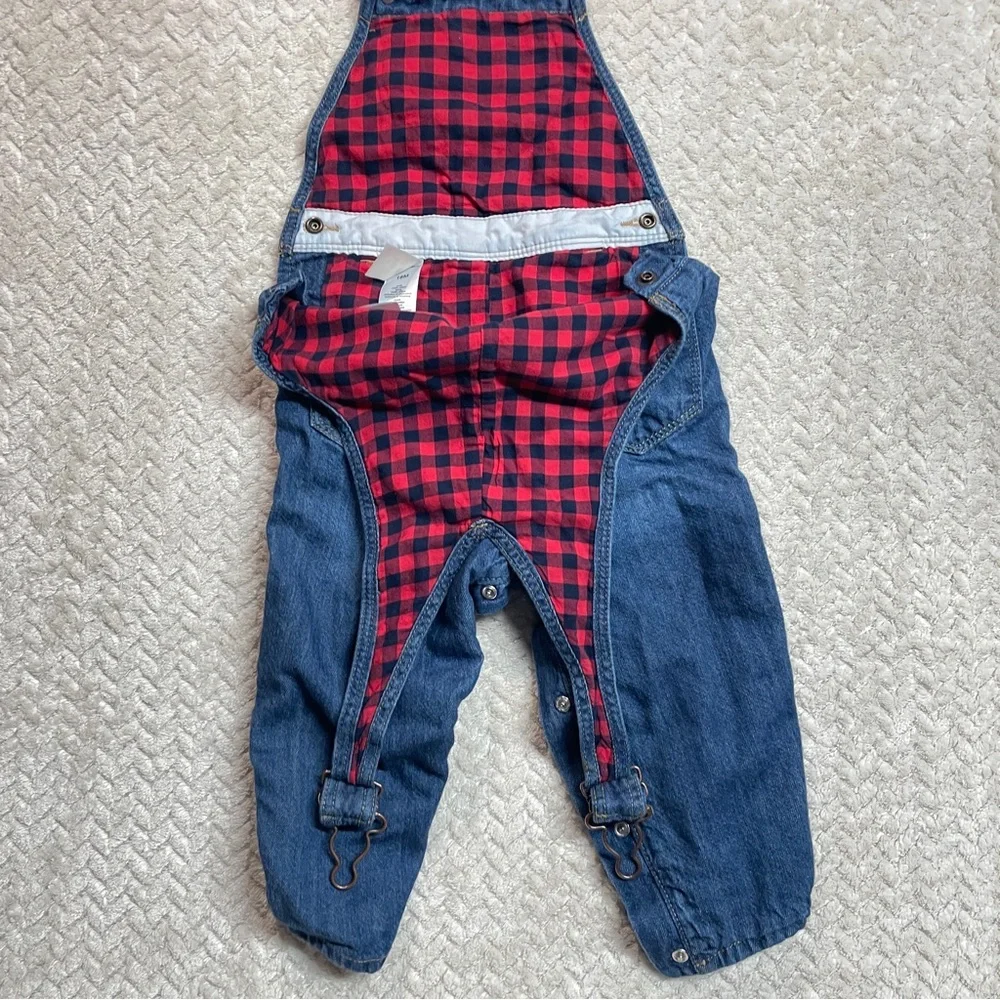 Oshkosh BGosh Vestback Buffalo Plaid Lined Overalls Heart Pocket Girls 18‎ mos